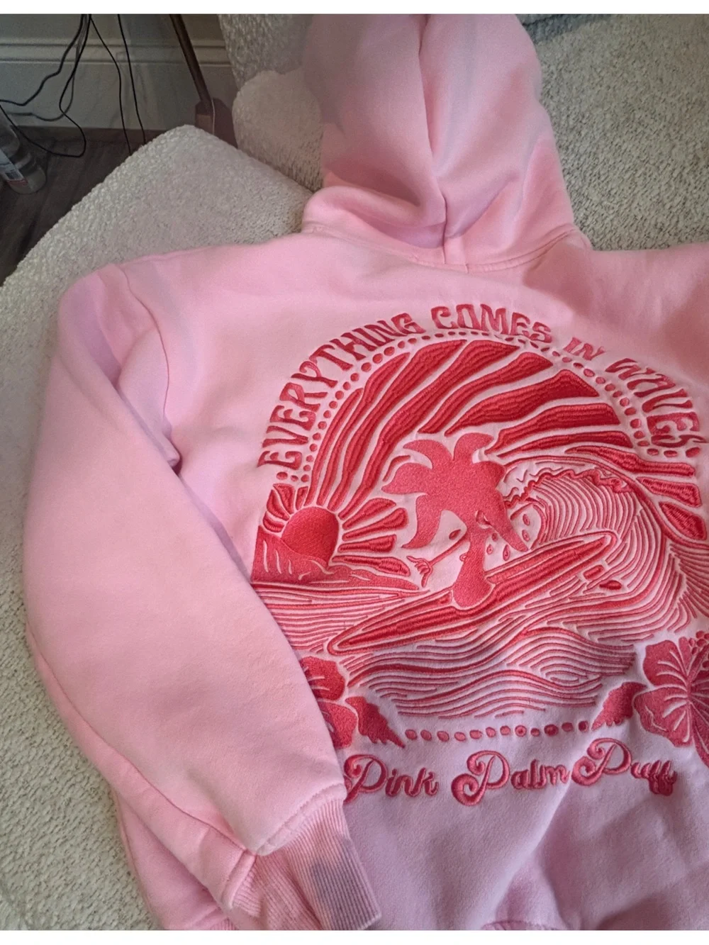 Pink Palm Puff Hoodie with Red Palm Logo - Women's Sweatshirt - Picture 7 of 10